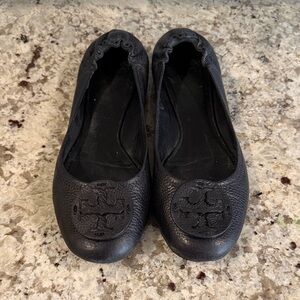 Tory Burch Black Leather Ballet Flats